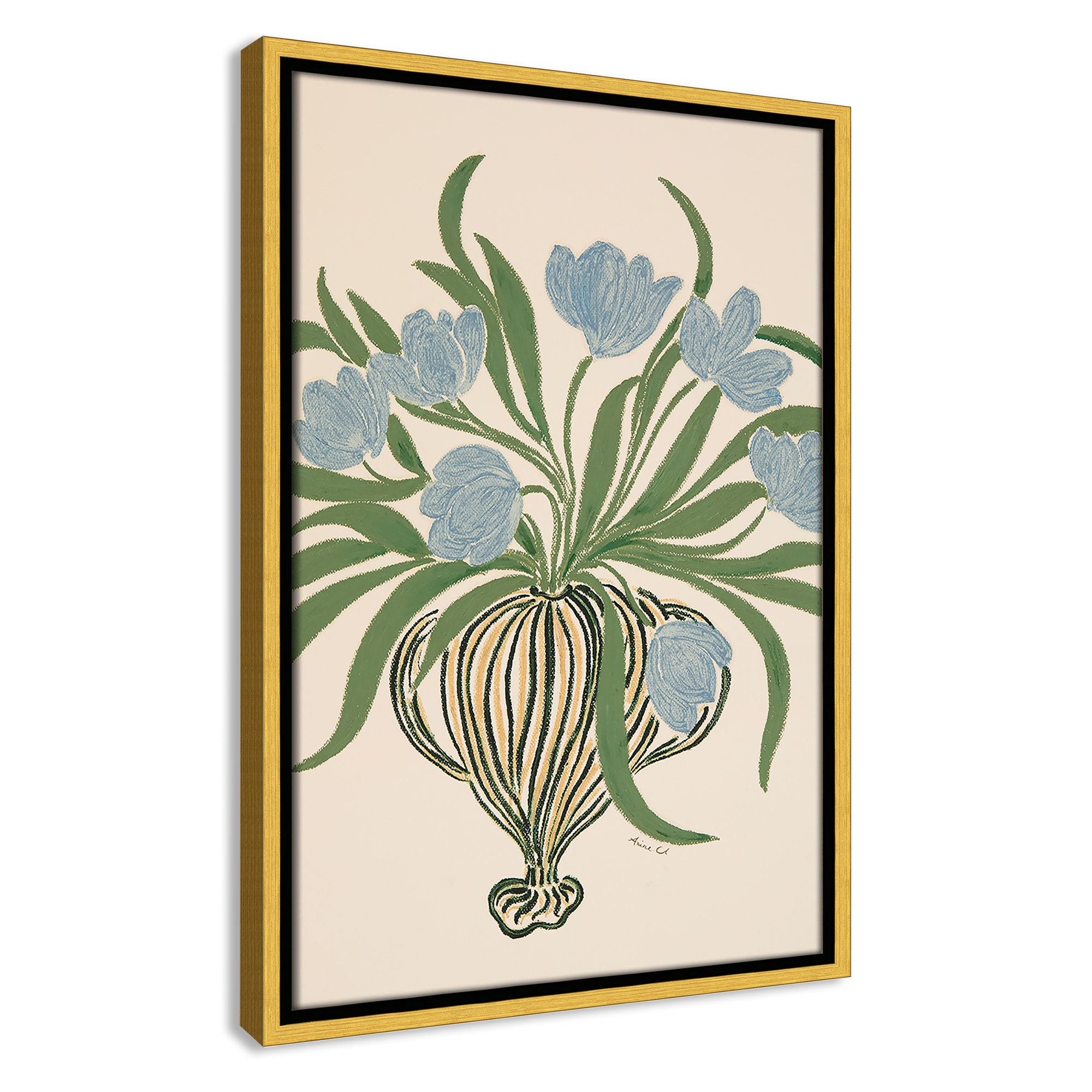La Poire Blue Tulips Print by Camilla Bergqvist, 19.5" H x 13.5" W, Gold