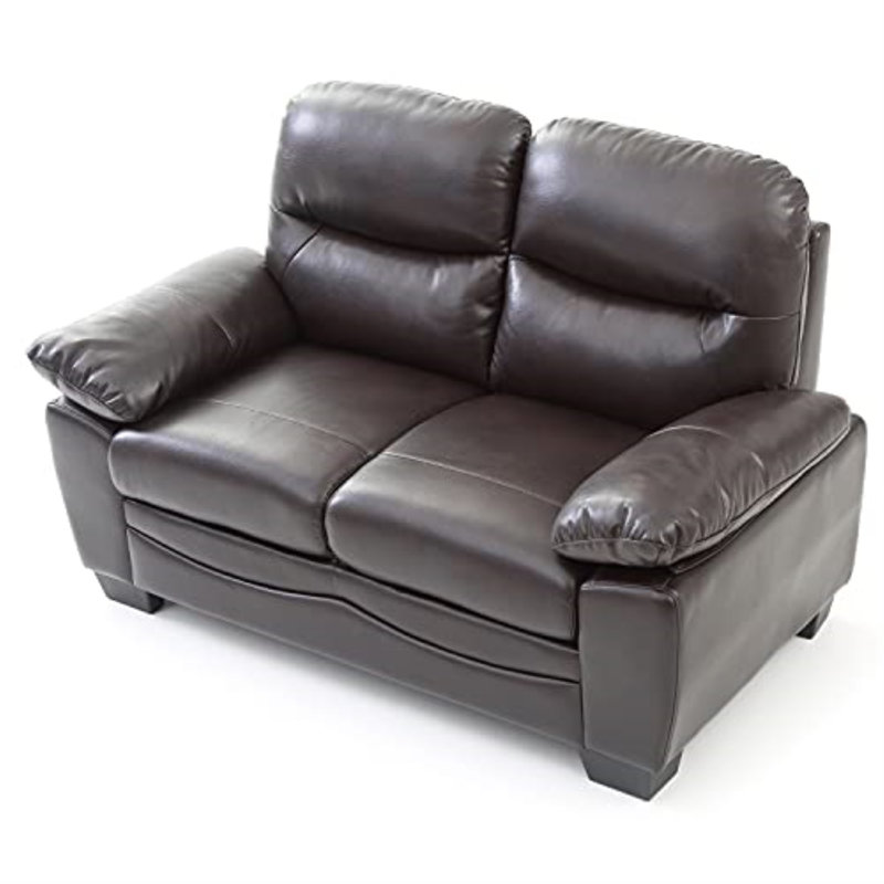 Mouton Marta Faux Leather Loveseat, Dark Brown Faux Leather, 35"H x 59"W x 33"D