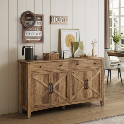 Buffet Farmhouse avec tablettes réglables et 2 tiroirs pour la cuisine	