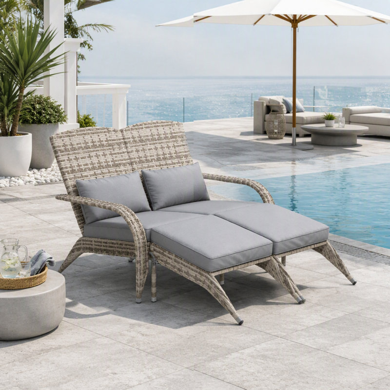 Chaise longue d'extérieur avec dossier haut, Grey Cushion/Yellow Frame