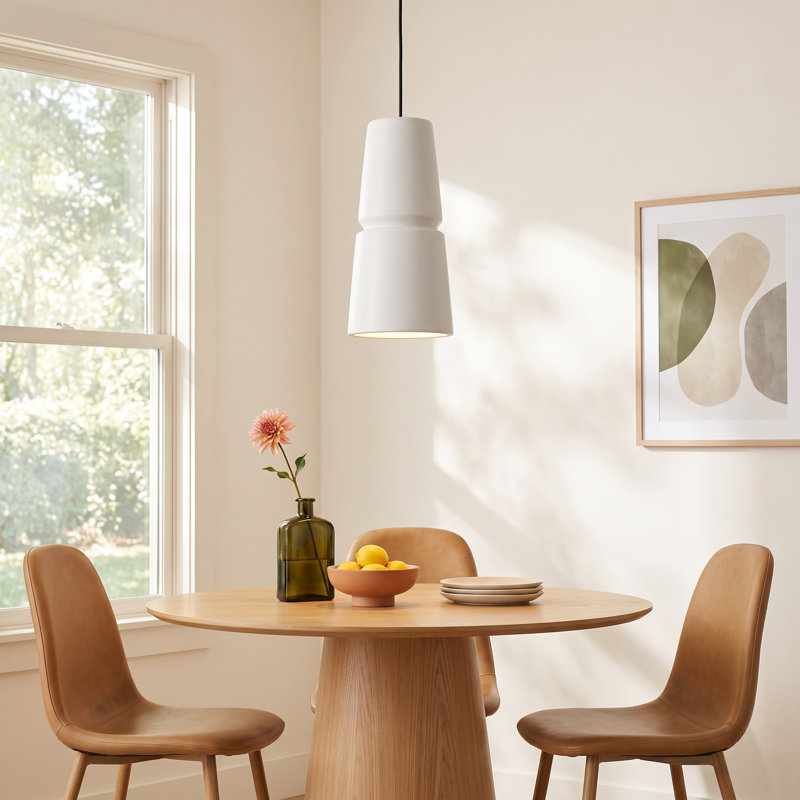 Logan 1-Light Dimmable Ceramic Cone Pendant, Matte Black, Matte White, 18" H x 8" W x 8" D