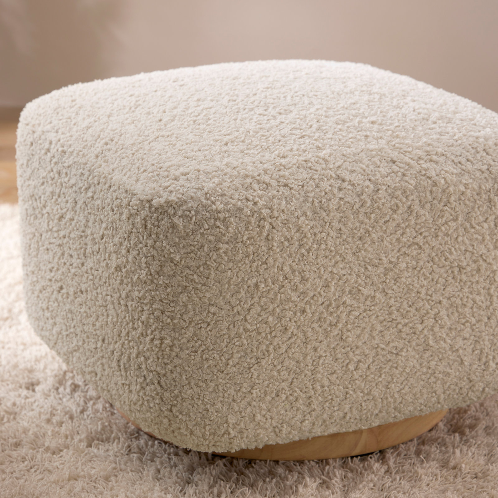 Kiwi Gliding Ottoman, Almond Teddy Loop, Natural
