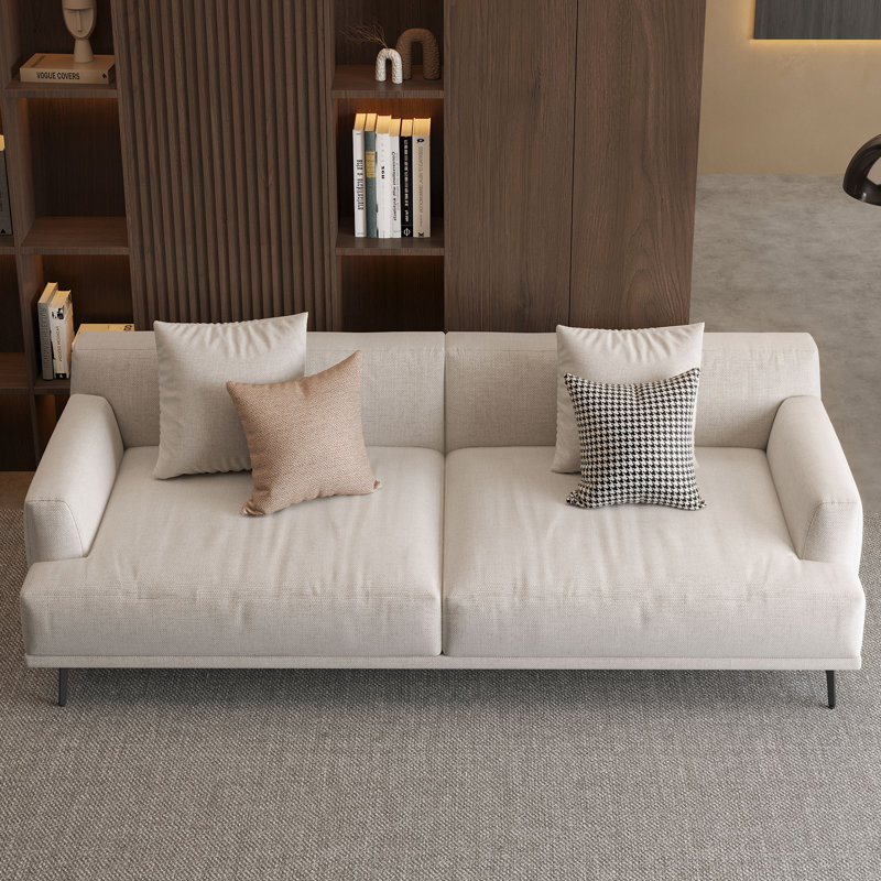 Canapé à accoudoirs carrés avec oreillers Kunming, H 29,9 po x l 66,1 po x P 37,4 po, Mélange de lin beige