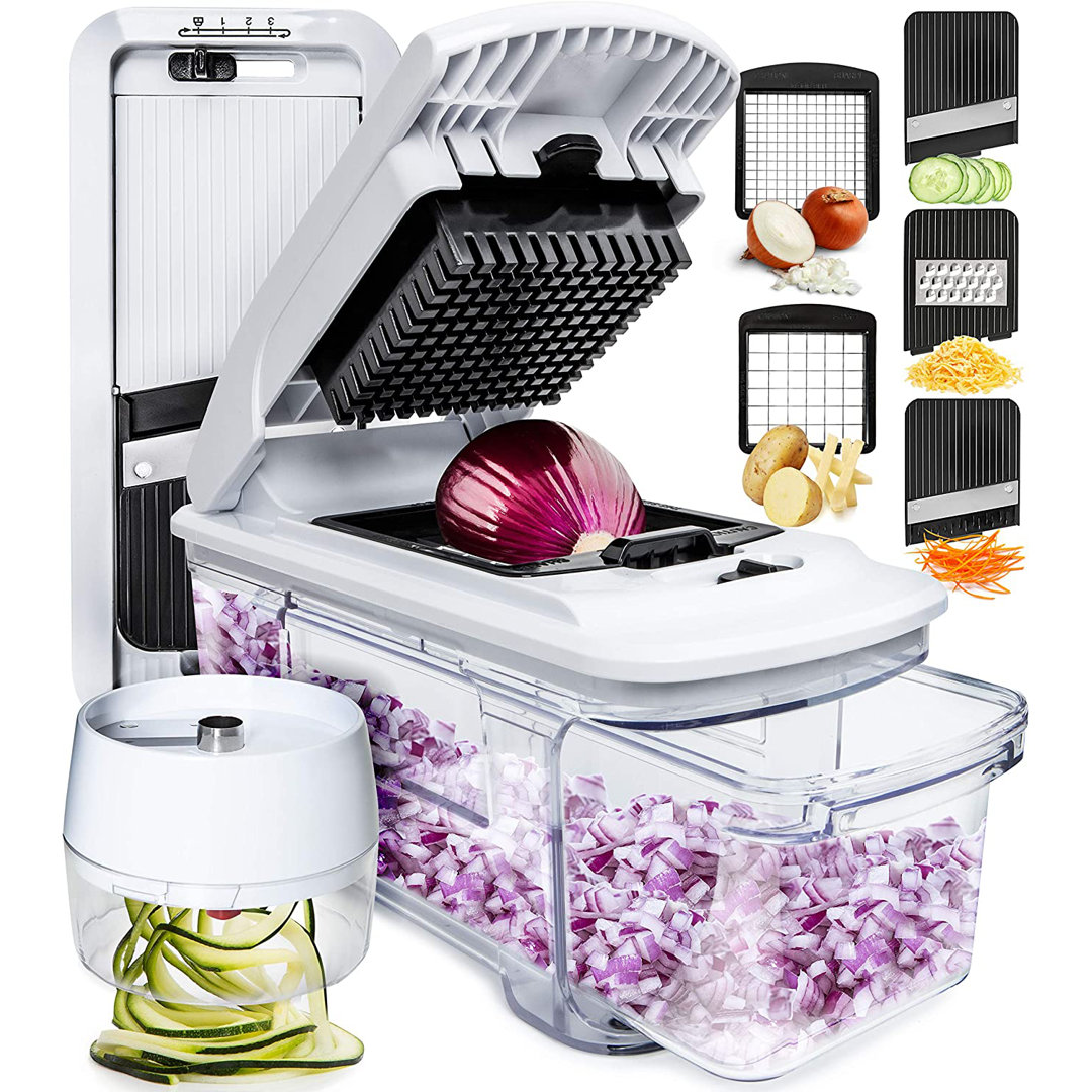Vegetable Chopper Adjustable Mandoline Vegetable Slicer With Spiralizer Onion Chopper Food Chopper Manual Mandolin Slicer Potato Slicer Veg Cutter Whi