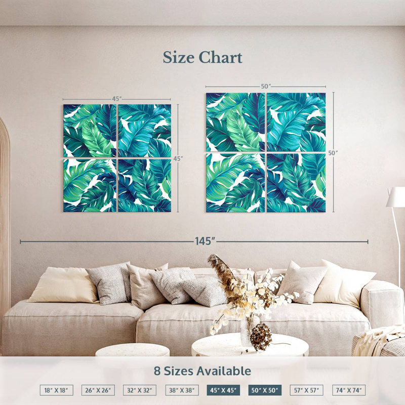 Harnek Turquoise Tropical Leaves, 45" H x 45" W