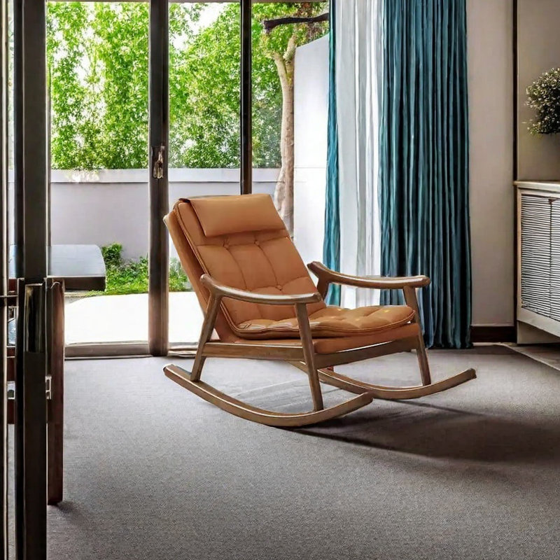 Chaise berçante en bois massif, Orange