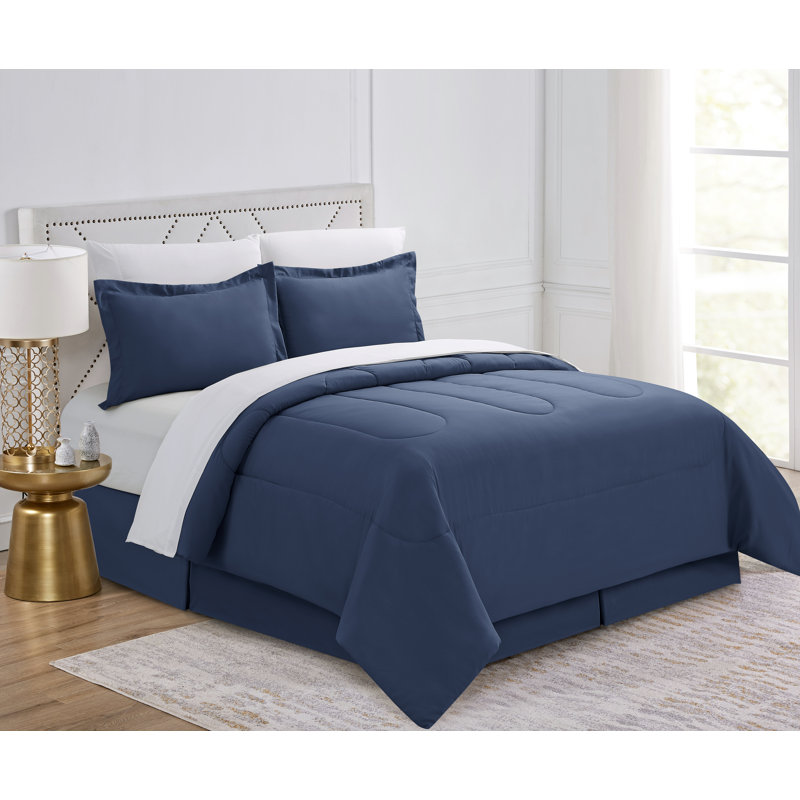 Ensemble de lit dans un sac léger Wayfair Basics®, Édredon double et 5 pièces supplémentaires, Indigo