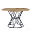 Une table de salle à manger circulaire d'un diamètre de 47,3 pouces, comprenant 4 plateaux de table en MDF à grain de bois clair, des supports en métal en forme de sablier noir et une table de salle à manger de style industriel moderne pour 4 à 6 personnes.-129417361