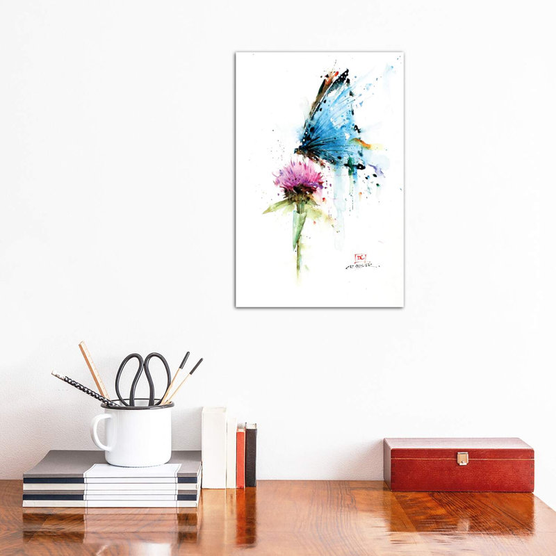 Butterfly & Thistle by Dean Crouser - Wrapped Canvas Painting, 30.48 cm H x 45.72 cm W