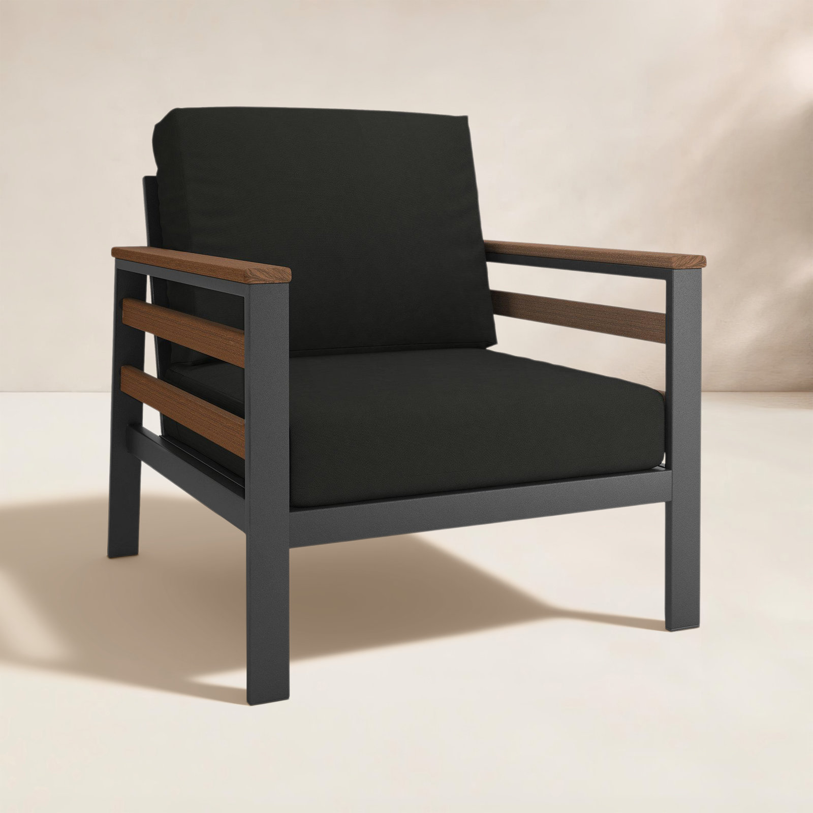 Townsend Sunbrella® Patio Lounge Chair, Canvas Black Sunbrella® Canvas, Brown/Dark Gray