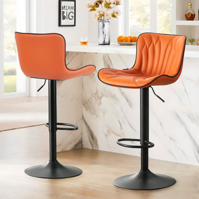 Swivel Height Adjustable Bar Stools Faux Leather Upholstered Counter Stools With Metal Frame