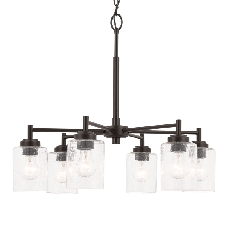 Bronze 6-Light Chandelier with Clear Seeded Glass Shades