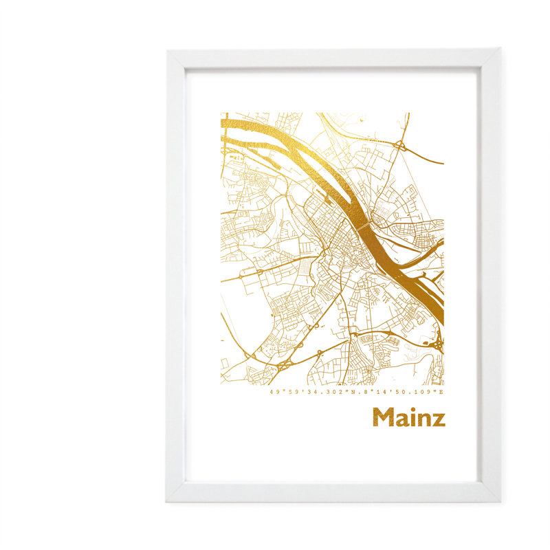 Mainz Map - Single Picture Frame Print, 42.5cm H x 32.5cm W x 3.5cm D
