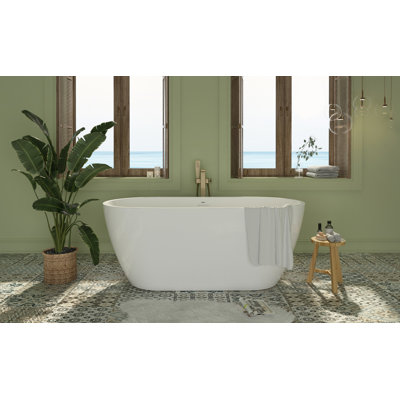 Bali Elite 59" x 29" Freestanding Soaking Acrylic Bathtub with Brushed Nickel Drain