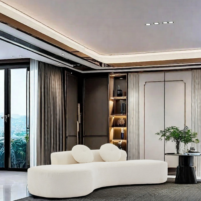 Canapé modulaire incurvé de 105,5 po avec 2 coussins décoratifs, canapé de salon rembourré de luxe moderne, aucun assemblage requis, rembourrage à haute résilience