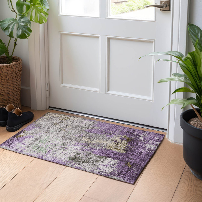 Machine Washable Indoor/Outdoor Xhevrie Lavender Rug, Rectangle 1'8" x 2'6"
