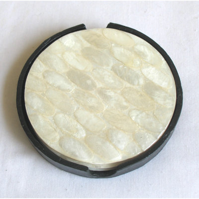 Agate Ceramic Jute Leather Crystal Circle Round 4 Piece Coaster Set with Holder Set