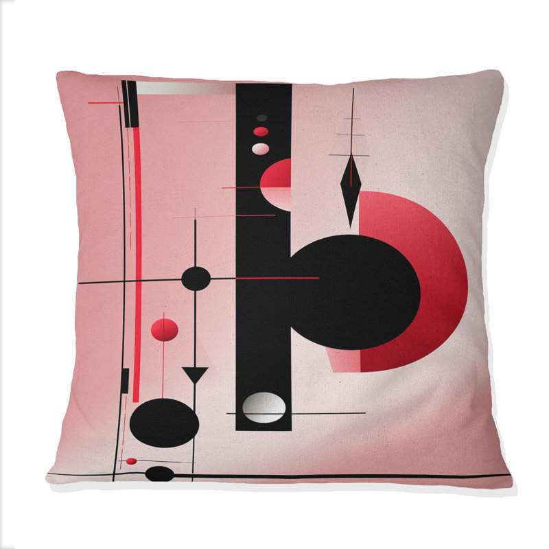 Coussin décoratif à imprimé géométrique abstrait géométrique en noir et rose