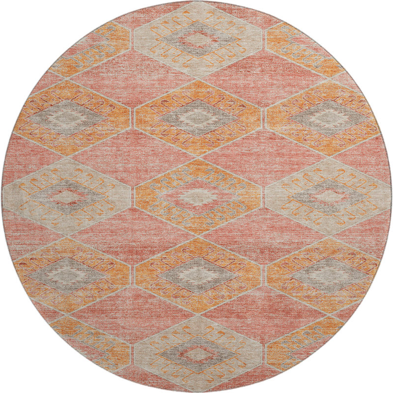 Premium Machine Washable Mayfield AMF1857 Aztec Rug, Round 8'