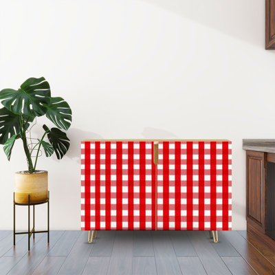 Sideboard Buffet Cabinet with Storage Red white gingham seamless Checkered for picnic blanket tablecloth with 2 Doors for Living Room and Kitchen