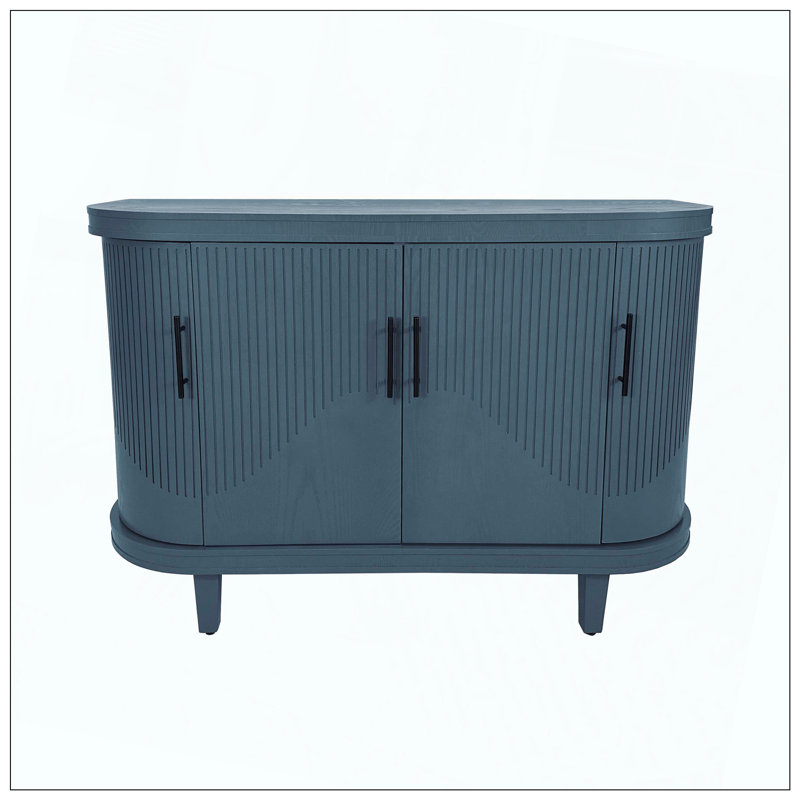 Armoire de rangement en bois avec console moderne et courbée avec 4 portes et tablettes intérieures réglables pour le salon, la cuisine, la chambre à coucher et le couloir