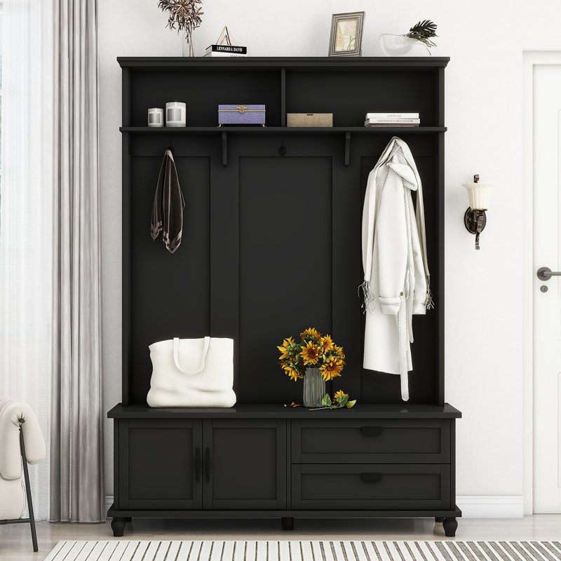 Arbre d'entrée tendance avec armoire de rangement et 2 grands tiroirs, Noir