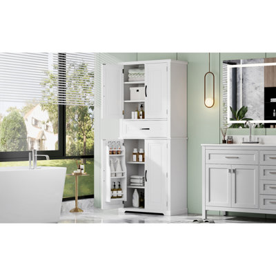 Bathroom Storage Cabinet With Multi-Functional Storage Space, Drawer With Slide Rails, Adjustable Shelf, White
