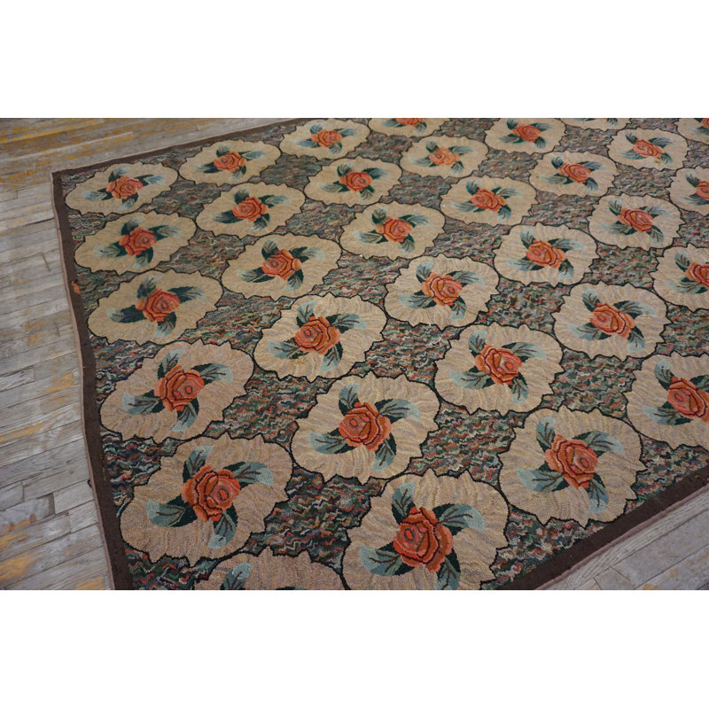 Late 19th Century Antique Elegant Floral Roses Design American Hooked Rug
