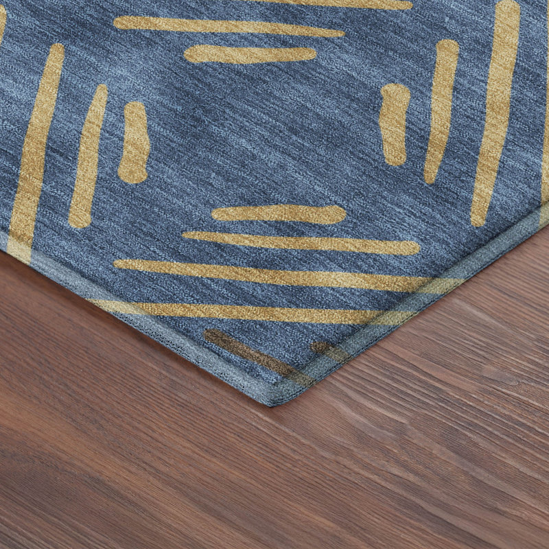 Premium Machine Washable Mayfield AMF2413 Geometric Rug, Navy, 5' x 7'6"
