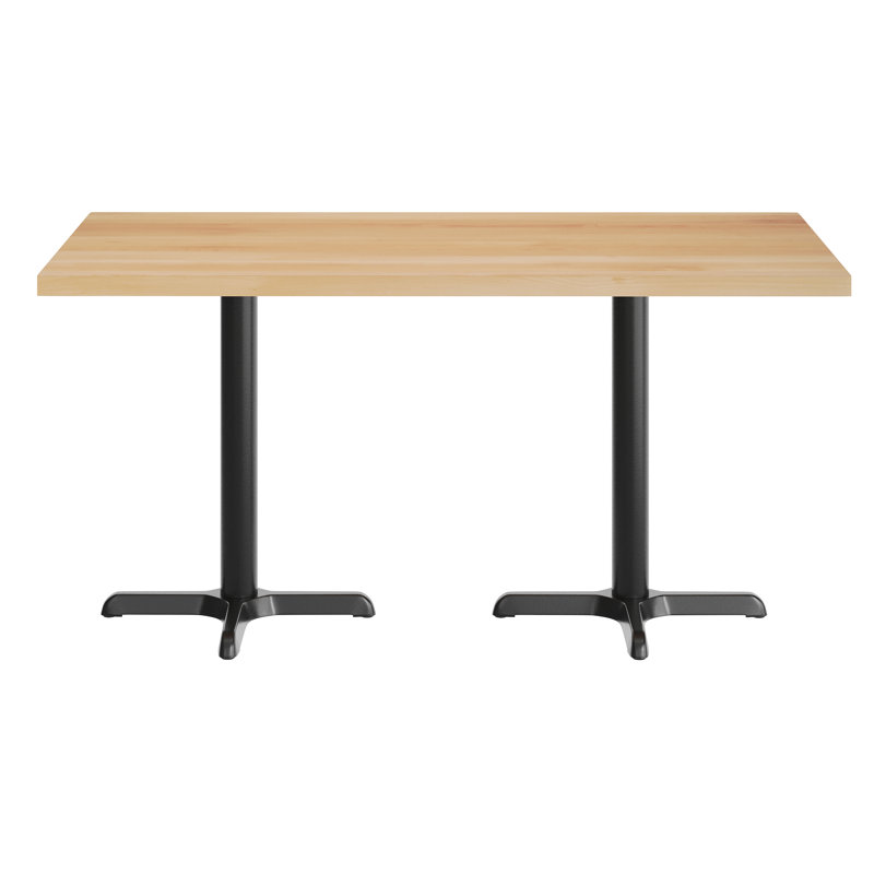 Plateau de table commercial en bois massif de L 60 po x l 30 po avec base en X de 22 po x 22 po, H 29,5 po, Bois naturel