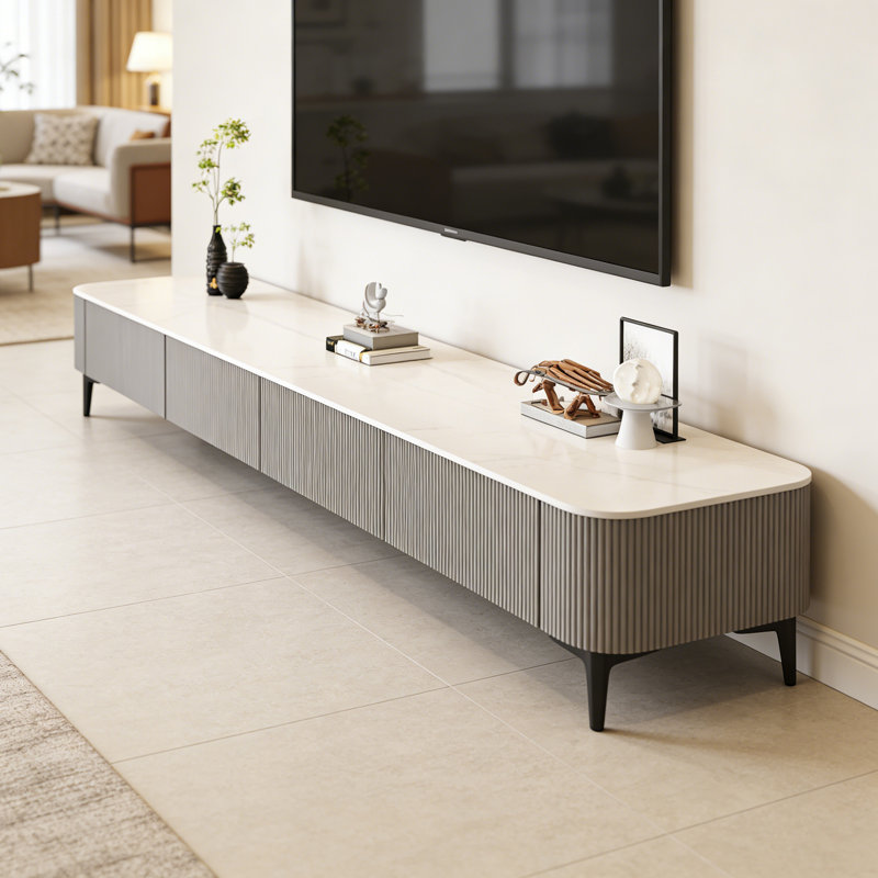 Meuble télé Rock Slab, Blanc / noir / gris, H 15,35 po x L 78,74 po x l 11,81 po