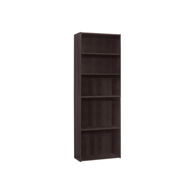 72"H Bookcase Bookshelf, 6 Tier, Brown Laminate For Office Bedroom, Transitional Style, 3 Adjustable & 2 Fixed Shelves, Space Saving, Elegant Finish, Extra Security Tipping Hardware, Assembly Required