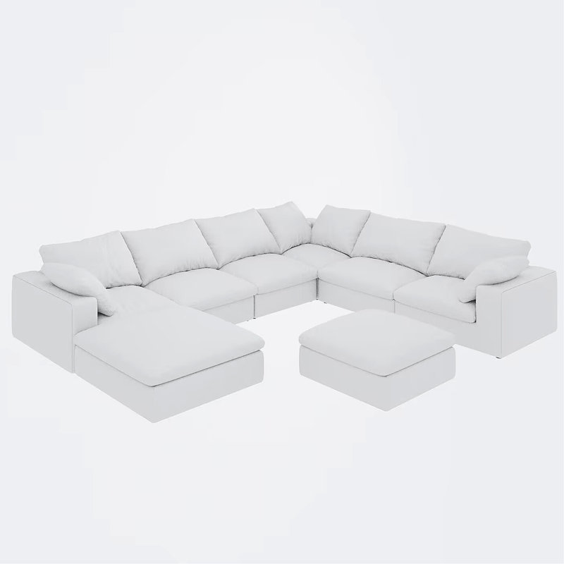 Grand nuage modulaire 8 places - Rembourré de duvet pour la détente. Coussins de siège rembourrés de plumes pour un confort douillet. Conception polyvalente avec pièces réglables. Désinfection sans fermeture à glissière. Cadre. Blanc.