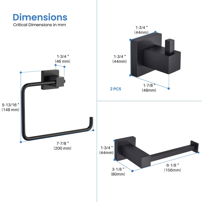 Cube 4 - Piece Bathroom Hardware Set, Matte Black