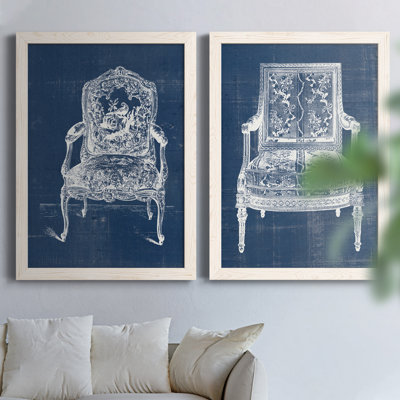 Antique Chair Blueprint V - ensemble de 2 impressions sur toile encadrées