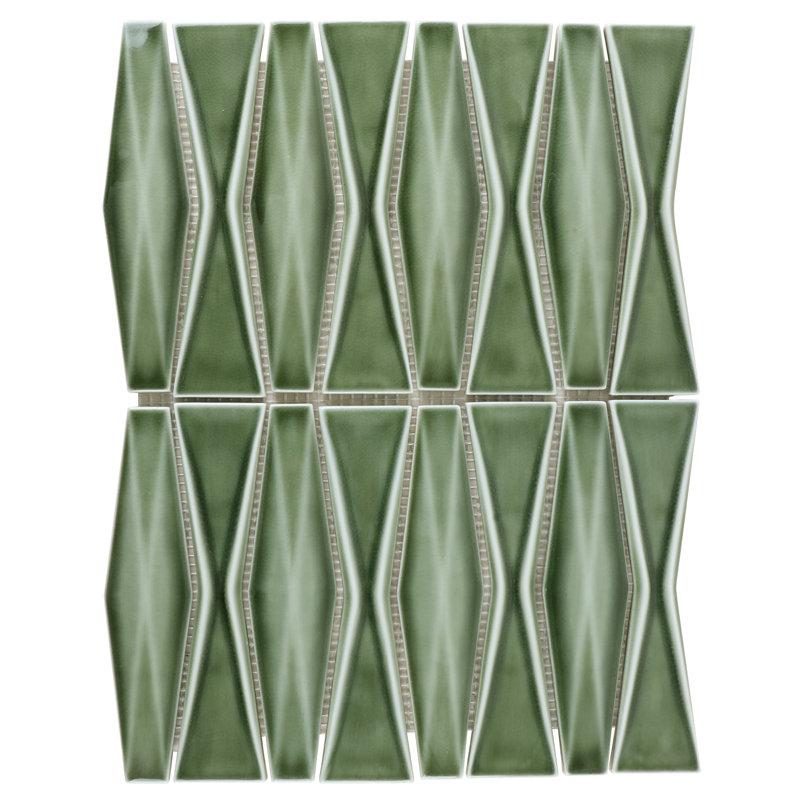 Carreau de mosaïque en verre 13 po x 16 po Divine Harlequin (1,39 pieds carrés / feuille), Vert foncé