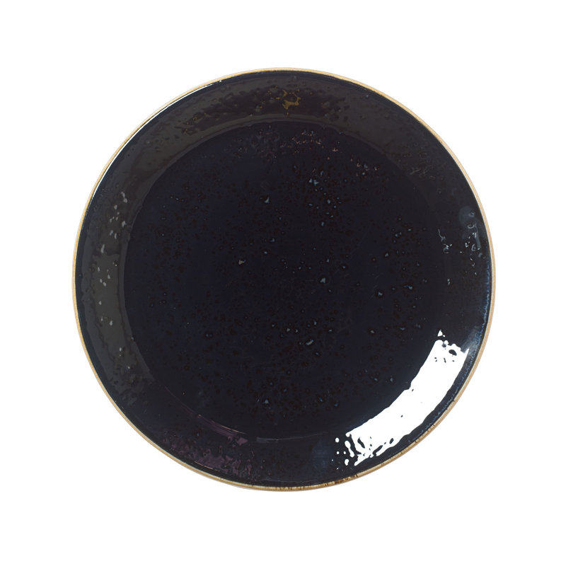 Assiette coupée bleu craquelé, Noir / brun