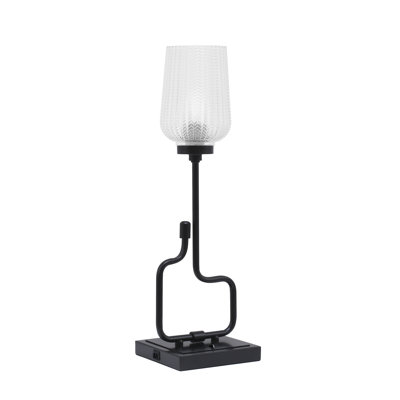 Lampe décorative Amarmula, avec ports USB, finition noir mat, verre texturé transparent de 5 po
