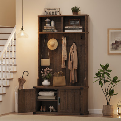 77 in. H x 39 in. W x 16 in. D Hallway Cabinet with Coat Rack and Storage, Tall Entryway Hall Tree Organizer with Doors and Shelves in Engineered Wood, for Foyer Mudroom Closet Bedroom, White