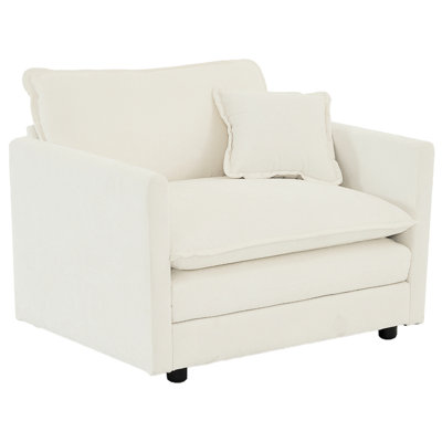 2 places et chaise, tissu chenille blanc, structure en bois massif robuste, éponge, espace de vie relaxant, matériaux de qualité, expérience d'assise