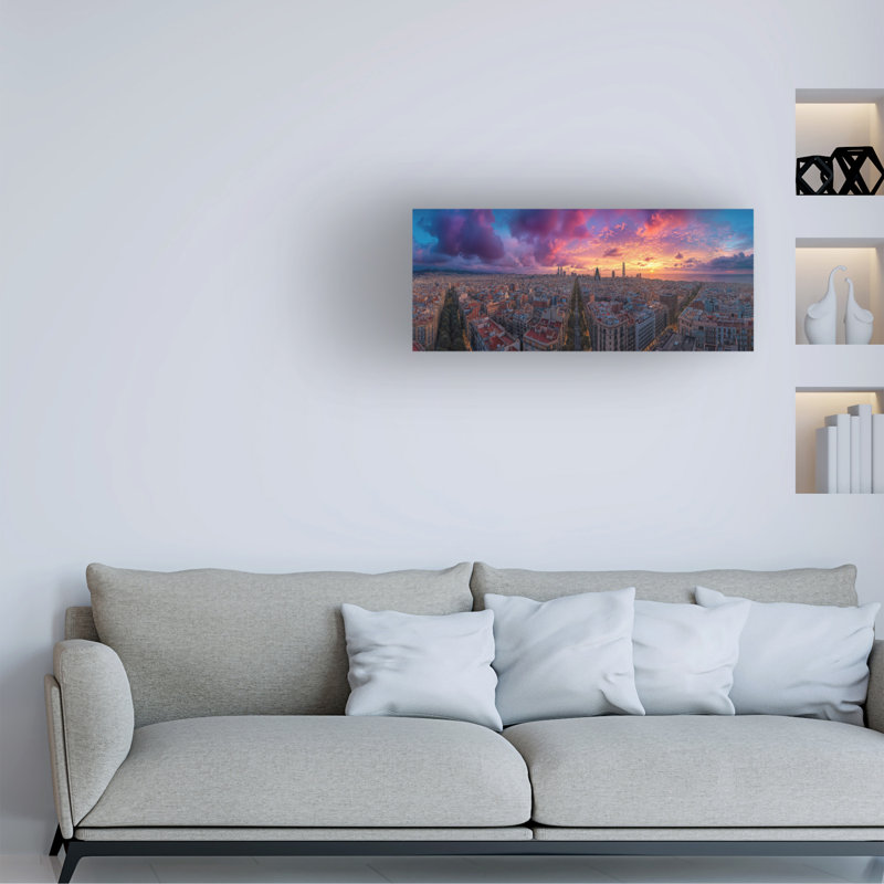 Art mural sur toile tendue - Imagine It Images «Barcelona Espagne 1» pour décoration de salon, de chambre à coucher ou de bureau - 10 x 24