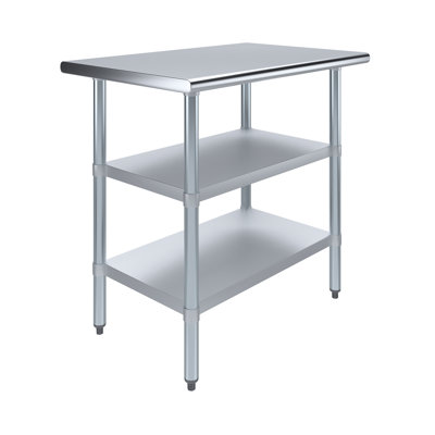 Table de travail en acier inoxydable avec deux tablettes