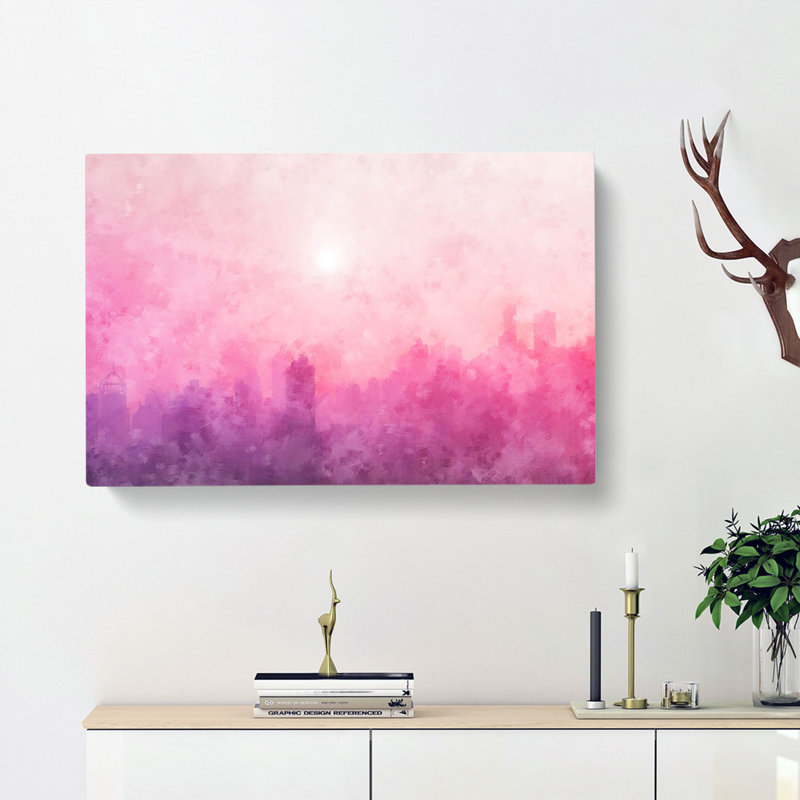 Pink Fog Over The City - Wrapped Canvas, 50cm H x 76cm W x 3cm D