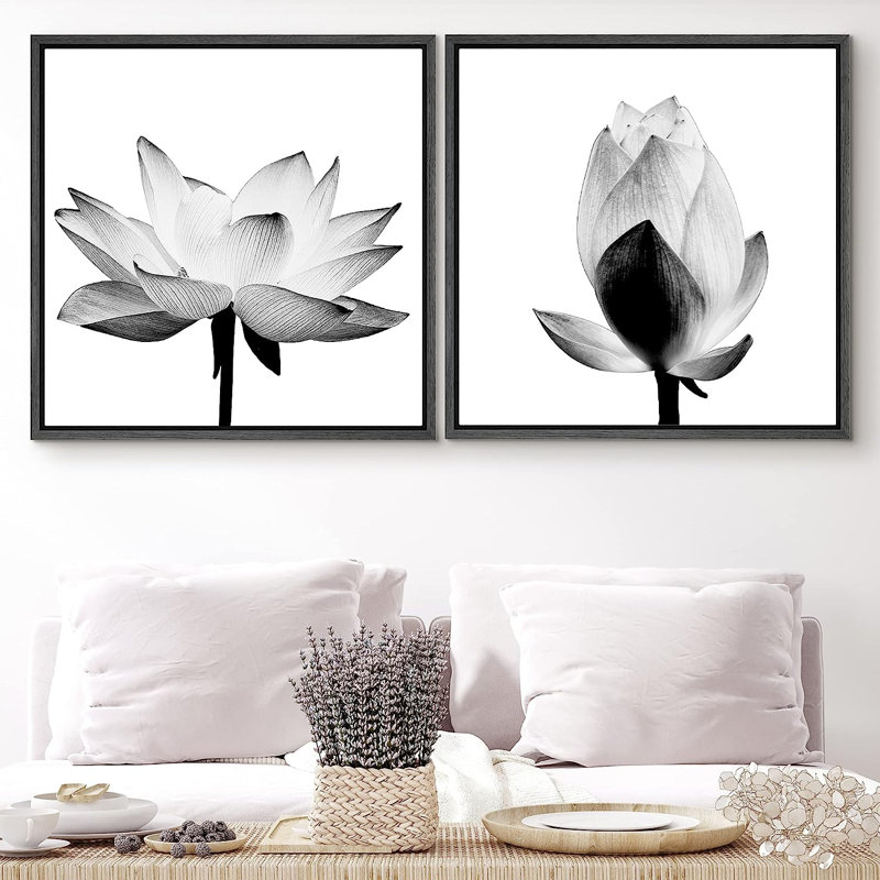 «Blooming Water Lily Closoint», reproduction sur toile 2 pièces, Noir, H 16 po x l 32 po x P 1,5 po