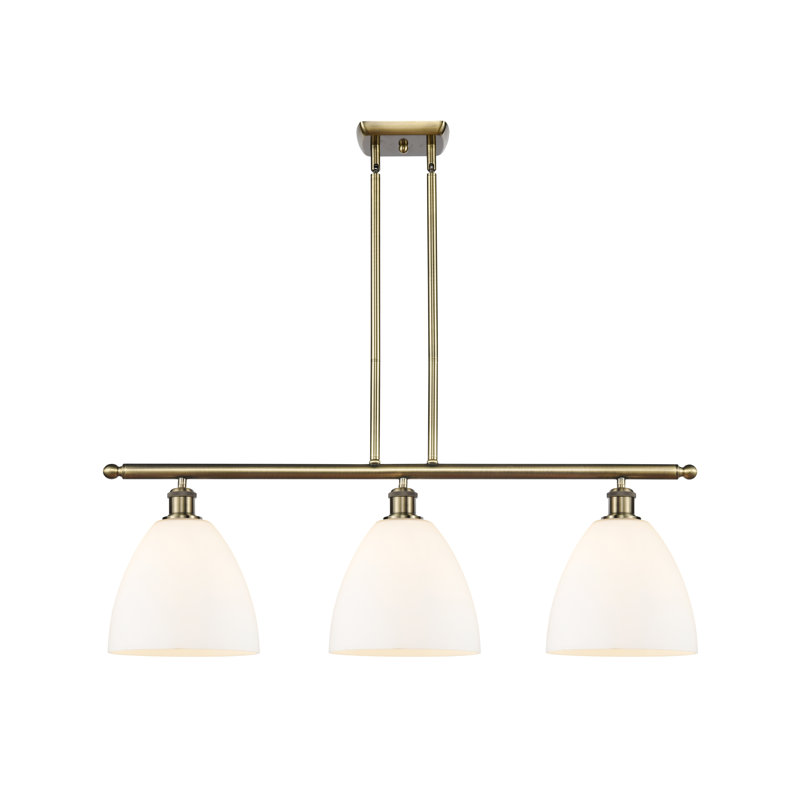 Luminaire suspendu linéaire à 3 lumières pour îlot de cuisine Angelka, Laiton antique, Blanc mat