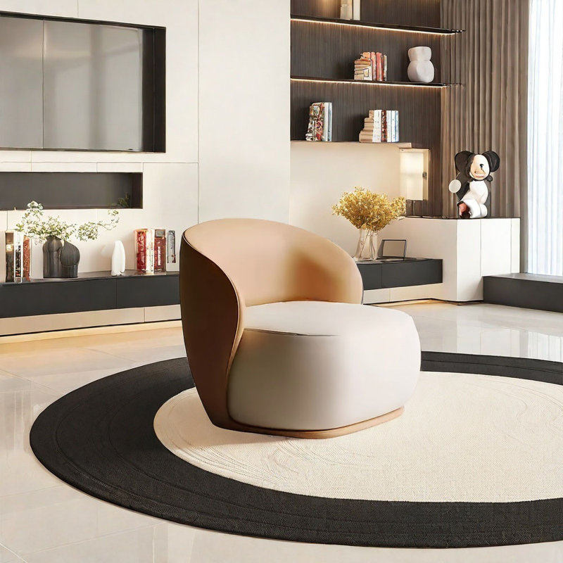 Canapé rond rond de luxe à lumière incurvée, Orange / blanc cassé