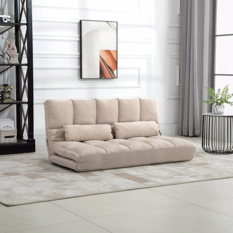 Canapé convertible, canapé-lit pliant, chaise longue d'invité avec 2 coussins, dossier et appui-tête réglables, L 51,25 po, beige