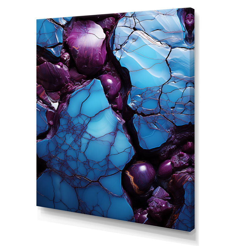 Bleu et mauve sans soudure Marble River I - Art mural abstrait, Toile tendue, H 20 po x l 12 po x P 1 po