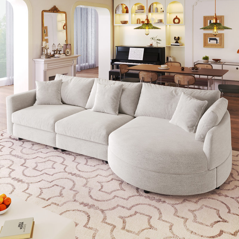 Canapé modulaire en chenille 3 pièces en U de 107 po avec méridienne courbée et 3 coussins décoratifs U_Style - parfait pour les salons