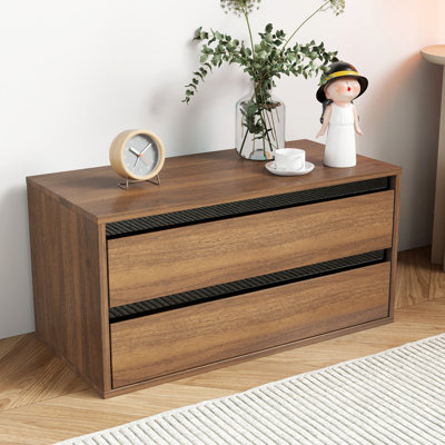Solution de présentation et d'organisation pour la maison - Empilable, armoire à 2 tiroirs, 28,92 x 14,14 x 14,59 pouces, couleur noyer, panneau de particules et étagère de rangement avec tiroirs